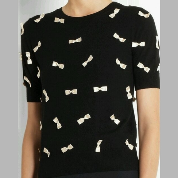 Alice + Olivia Sweaters - ALICE + OLIVIA Blk& Ivory Ribbon Bow Girlie Crew Neck Short Sleeve Knit S